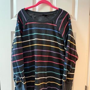 torrid Black Striped Long Sleeve Sweatshirt with Rainbow Stripes